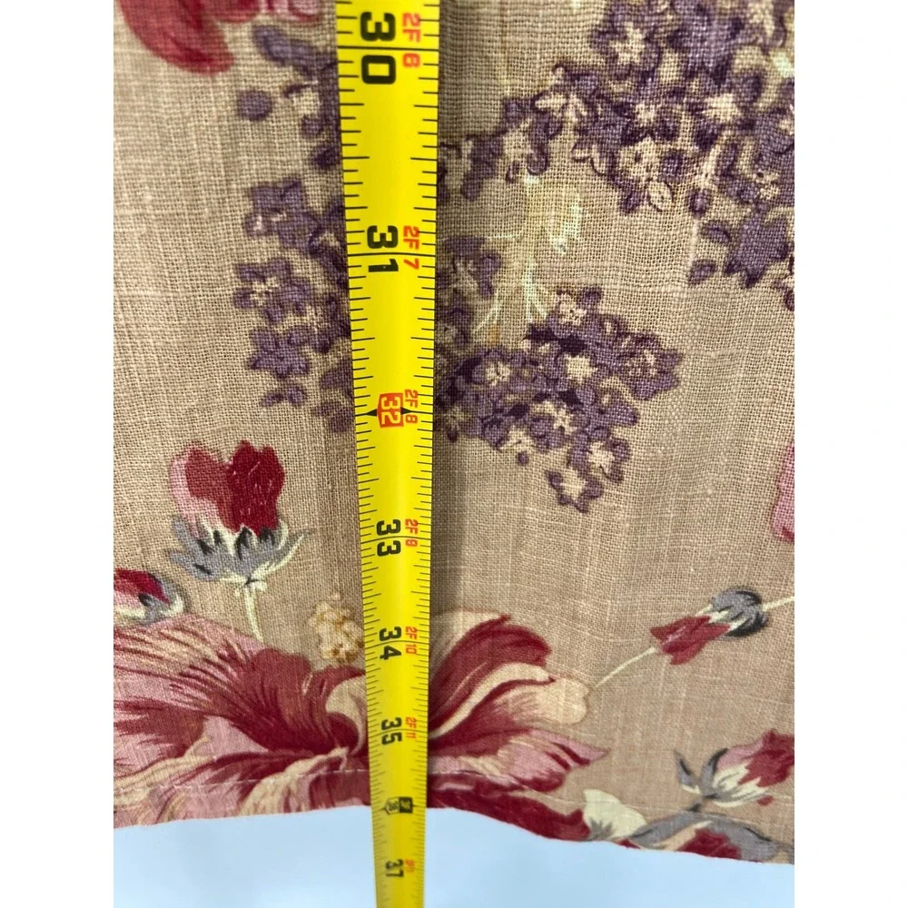 Vintage Cottagecore Floral Linen Skirt 12 Tan Country Wrap Midi Preppy Old Money